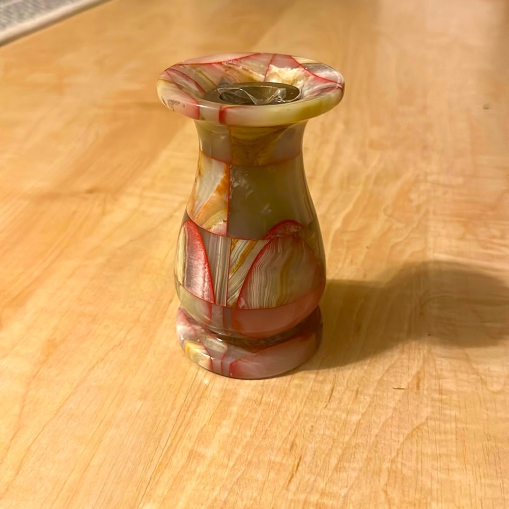 Vintage Artistic Pink Colored Marble Heavy Vase